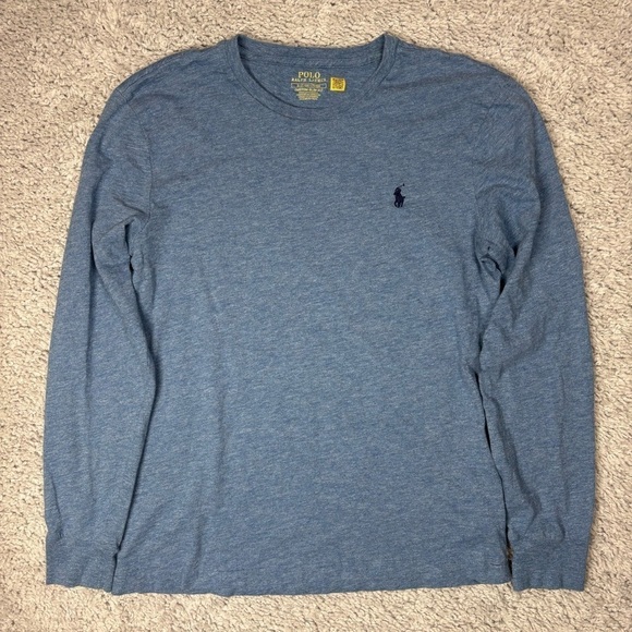 Polo Ralph Lauren Shirt Mens Small Crewneck Long Sleeve Custom Slim Fit Blue - Picture 1 of 4